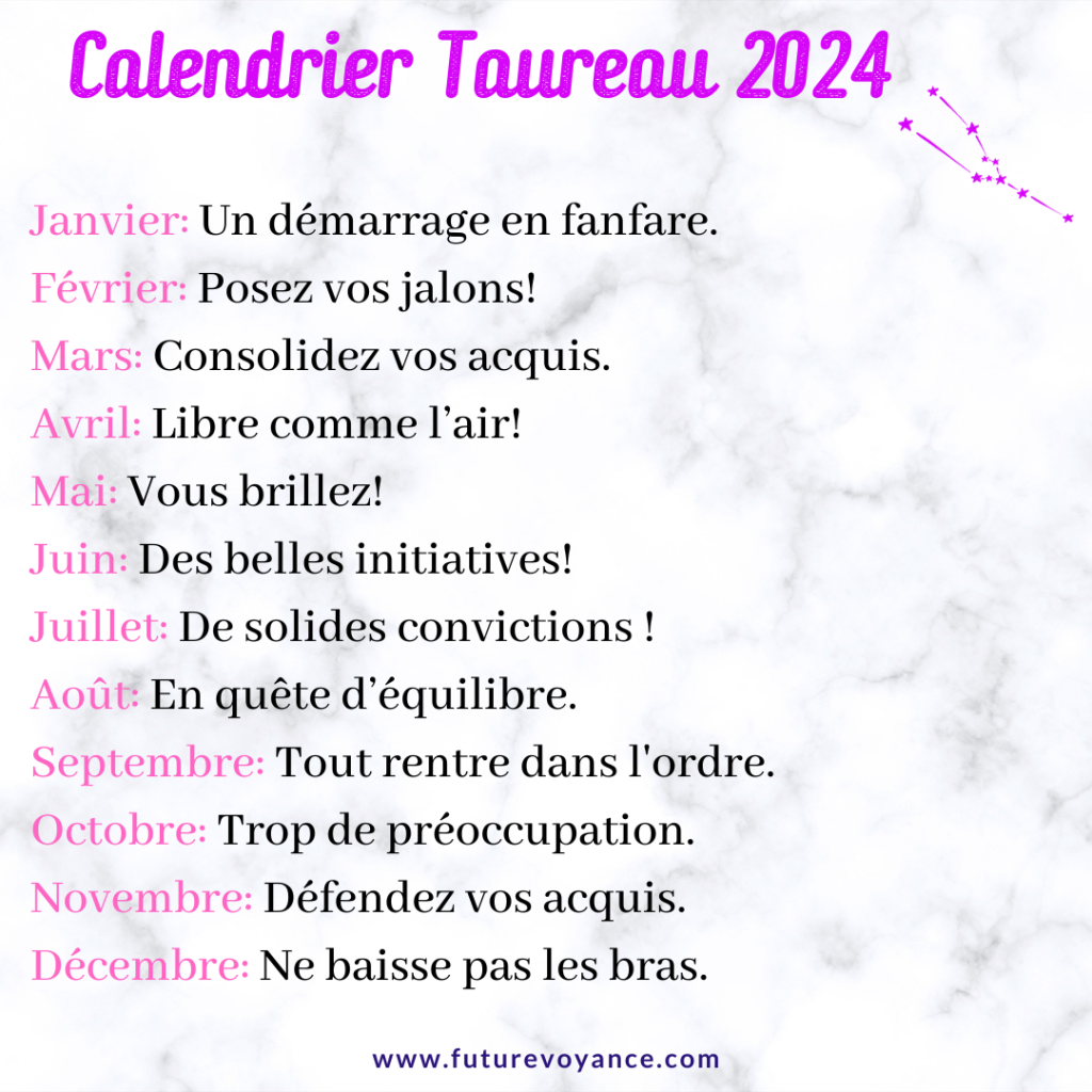 calendrier horoscope taureau 2024